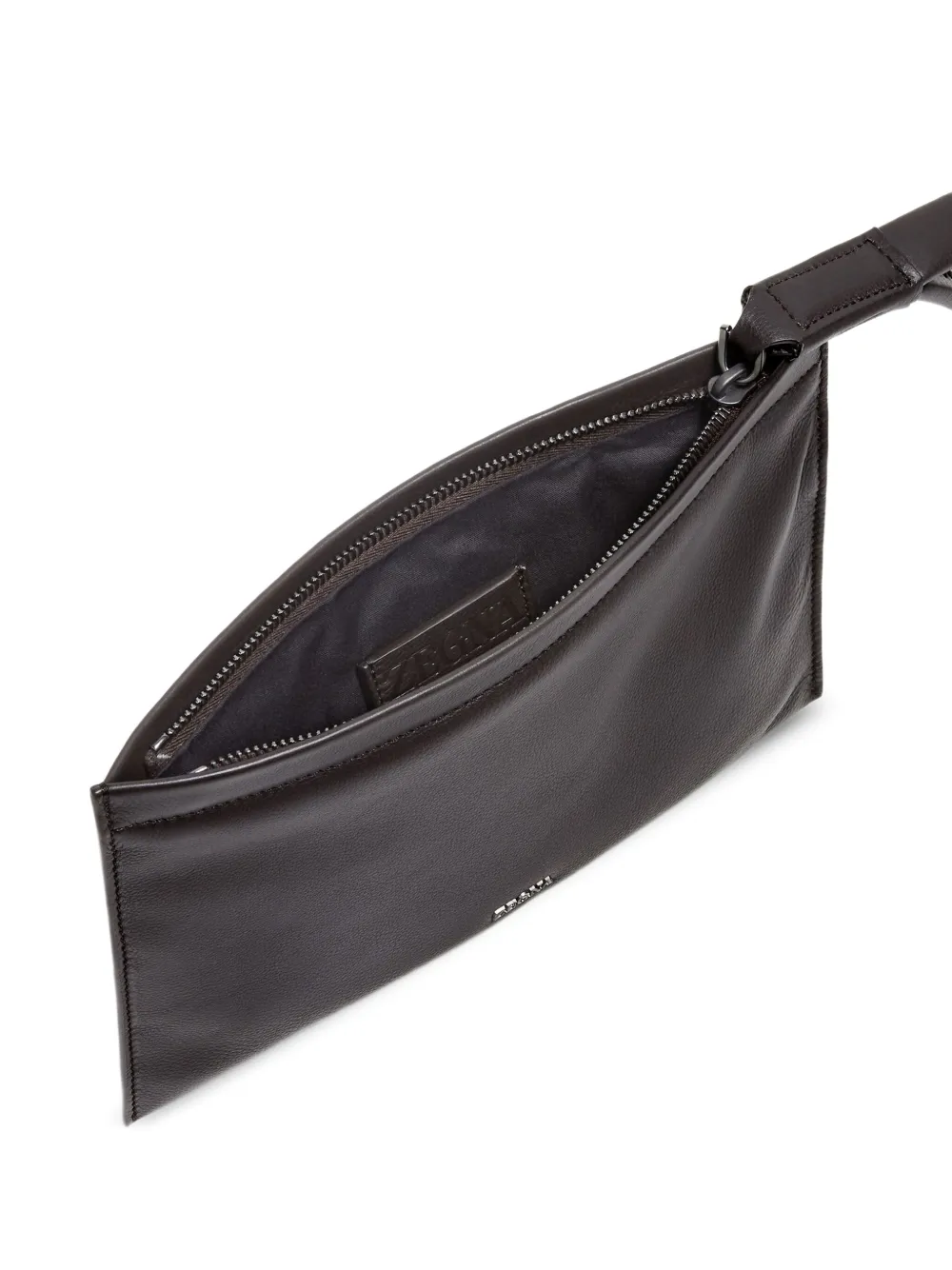 Zegna Leather Clutch Bag In Brown