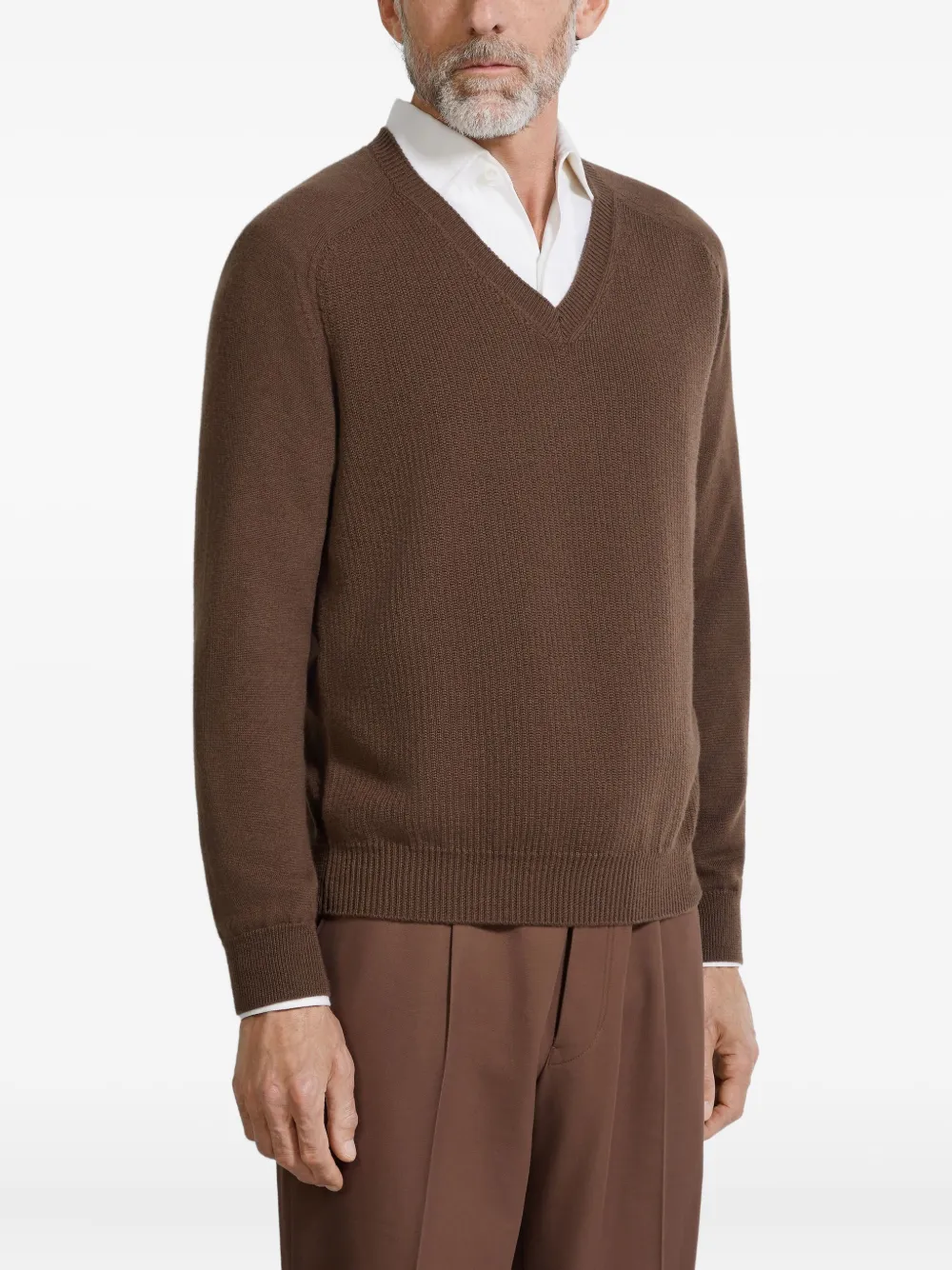 Zegna V-neck Cashmere Sweater In Brown