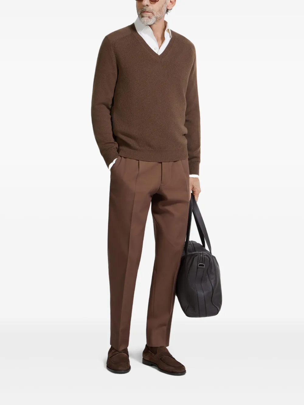Zegna V-neck Cashmere Sweater In Brown