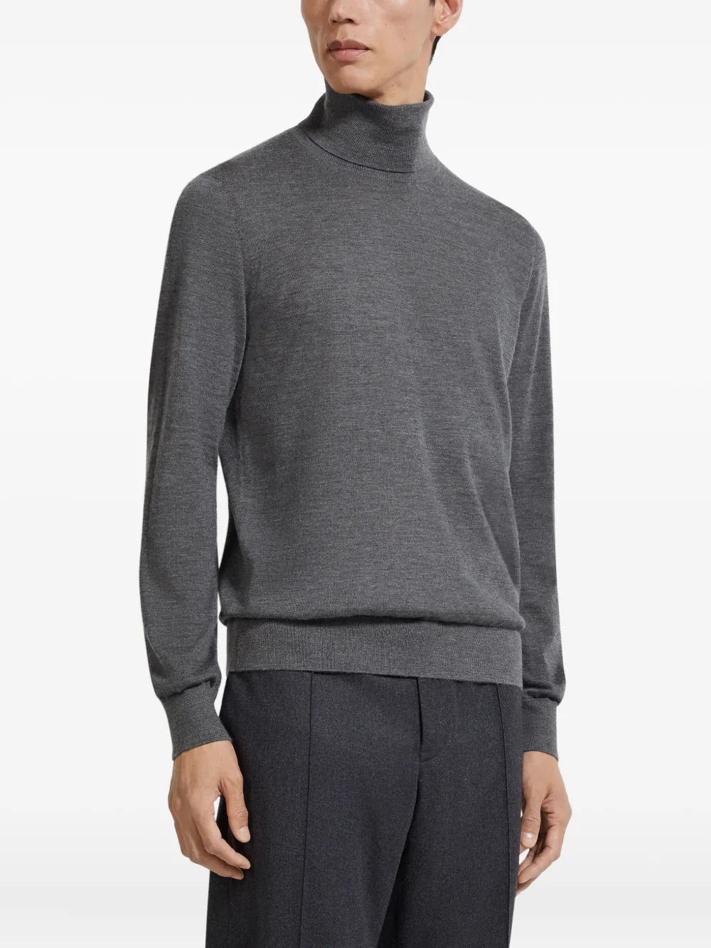 Zegna Cashmere Silk Turtleneck Knit Sweater In Gray