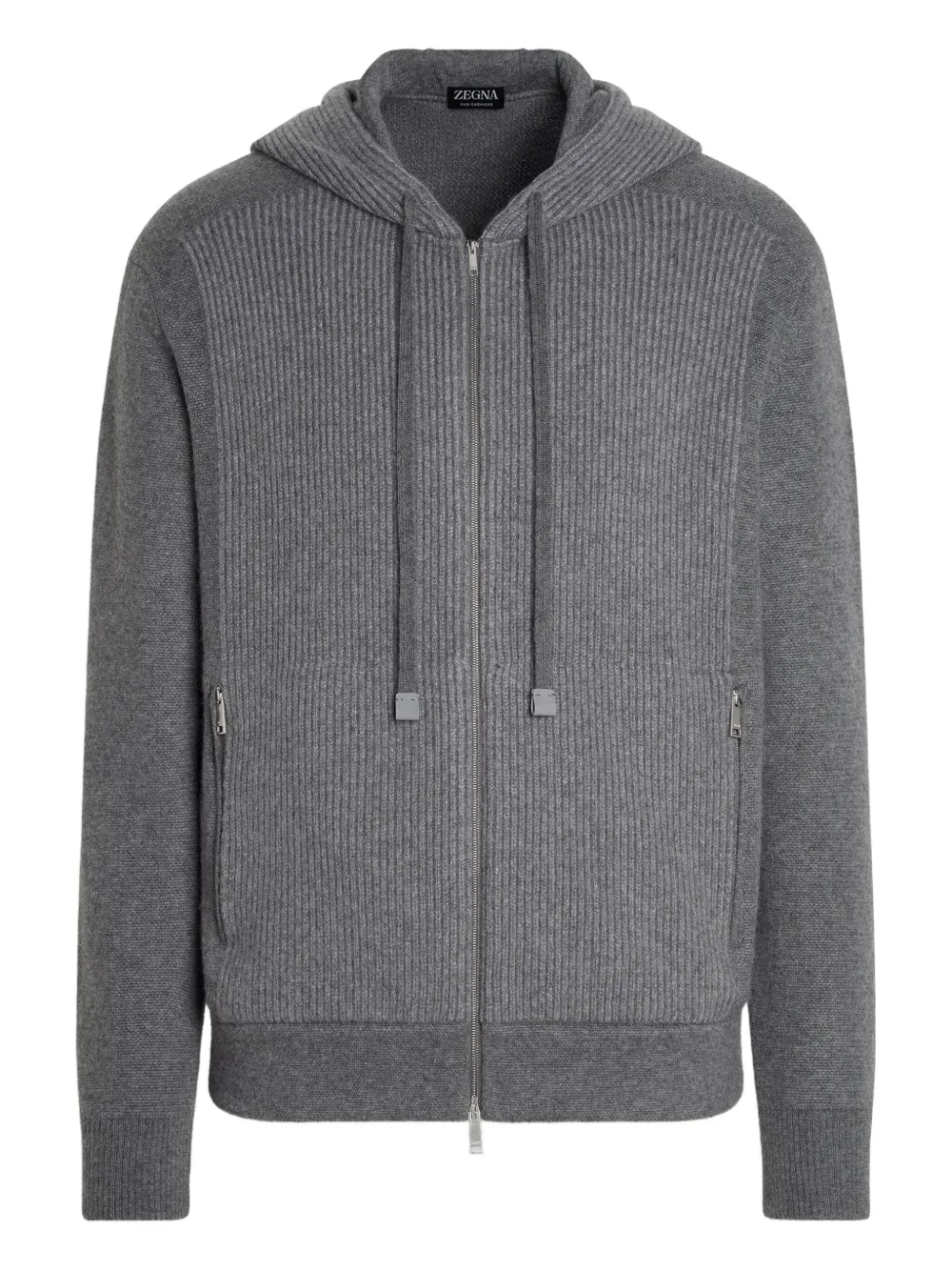Zegna ribbed-knit zip-up hoodie - Grey