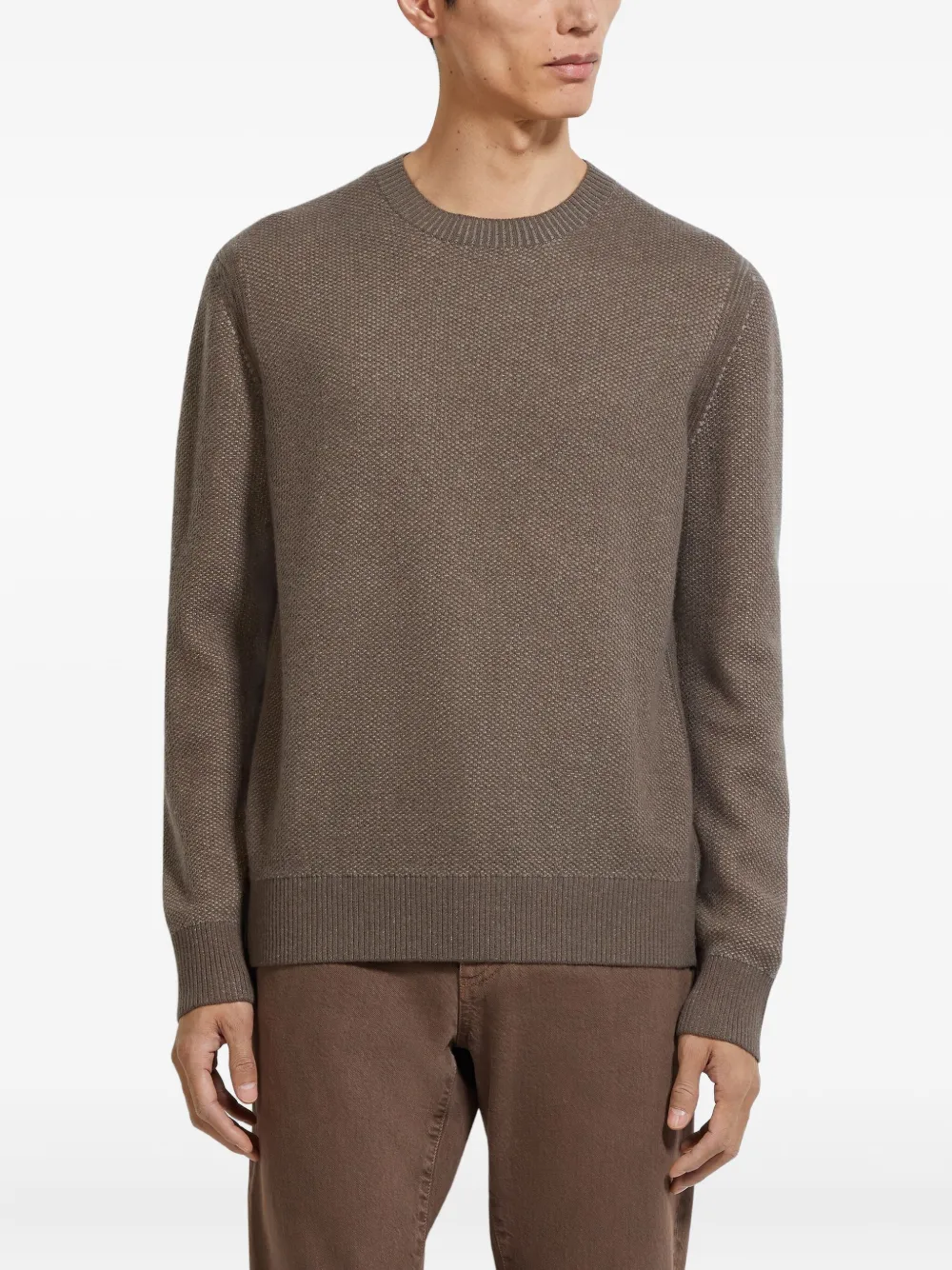 Zegna Crewneck Cashmere Sweater In Brown