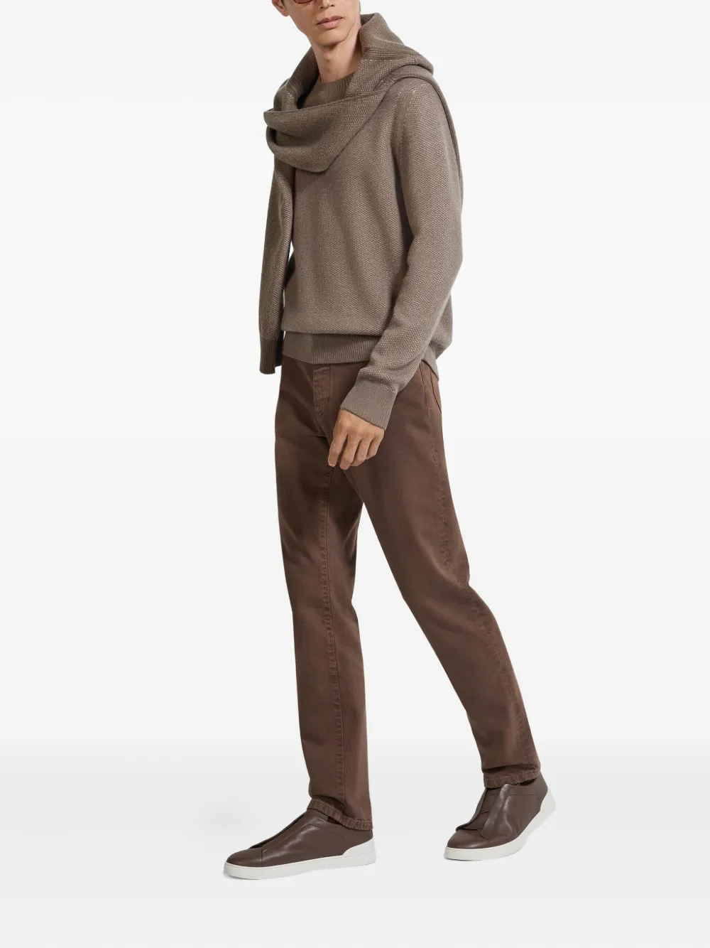 Zegna Crewneck Cashmere Sweater In Brown
