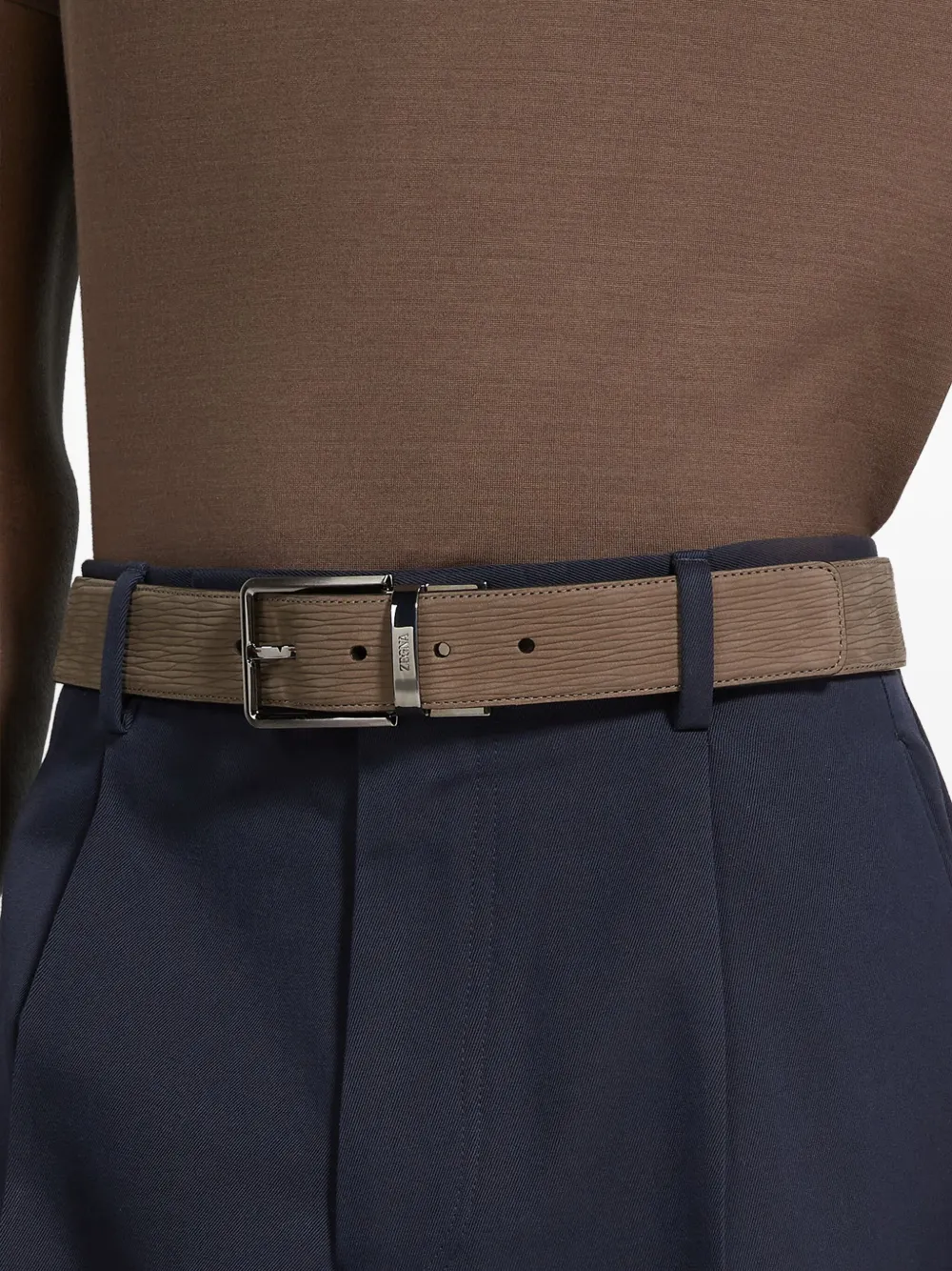 Zegna Leather Textured-buckle Belt In Brown