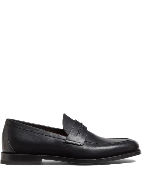 Zegna Black Leather Mocassin Corso Loafers