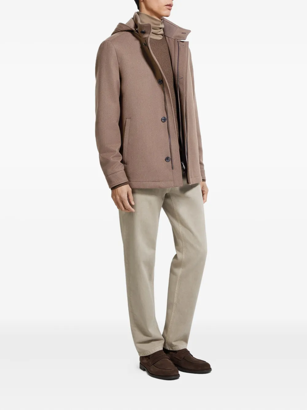 Zegna Concealed-fastening Hooded Jacket In Multi