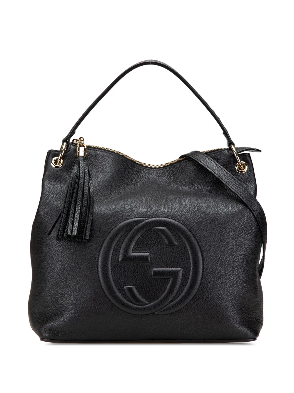 Gucci Pre-Owned 2000-2015 ラージ ぺブルカーフ ソーホー コンバーチブル ホーボー サッチェルバッグ - ブラック Gucci Pre-Owned 2000-2015 ラージ ぺブルカーフ ソーホー コンバーチブル ホーボー サッチェルバッグ - ブラック