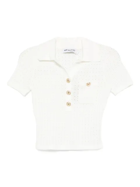 Self-Portrait pointelle-knit polo top