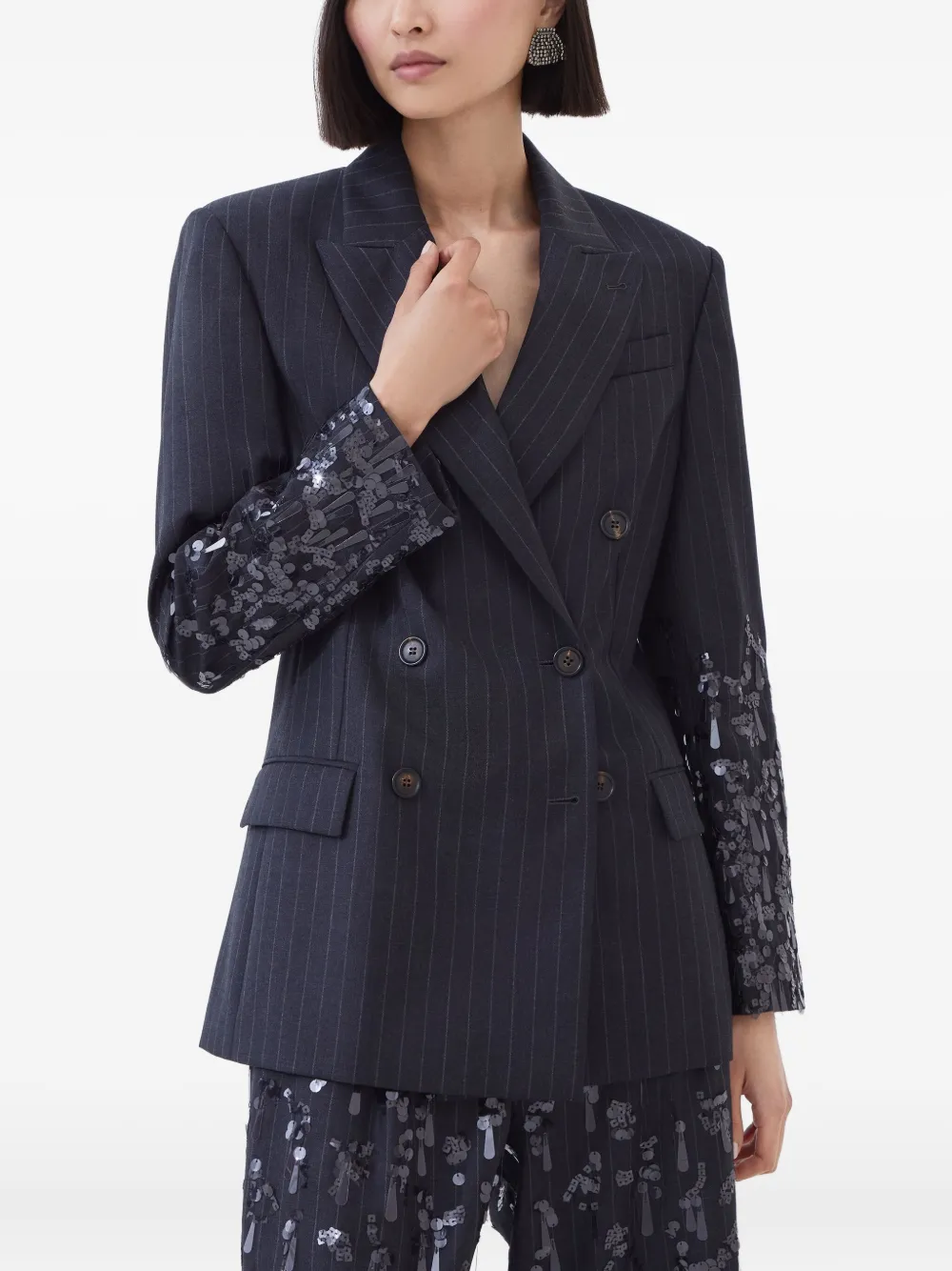 Brunello Cucinelli Blazer verfraaid met pailletten en krijtstreep Grijs