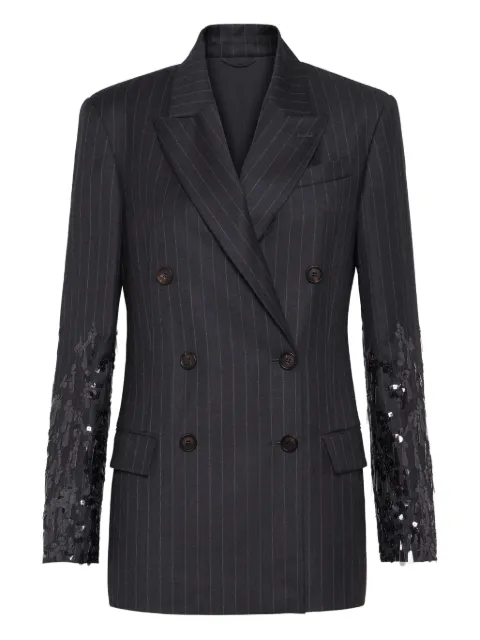 Brunello Cucinelli pinstripe sequin-embellished blazer