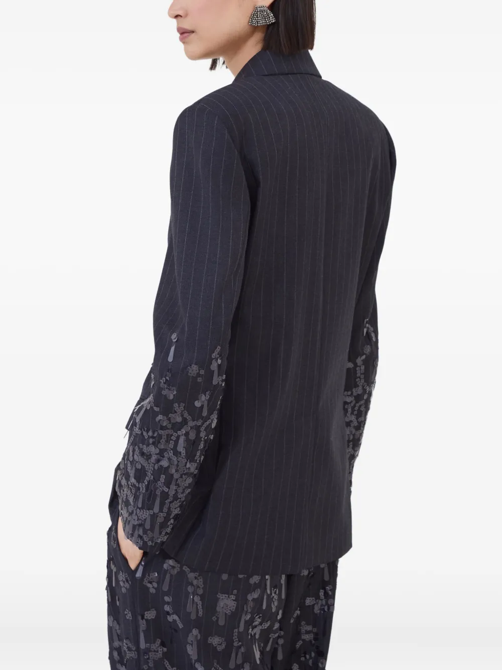 Brunello Cucinelli Blazer verfraaid met pailletten en krijtstreep Grijs
