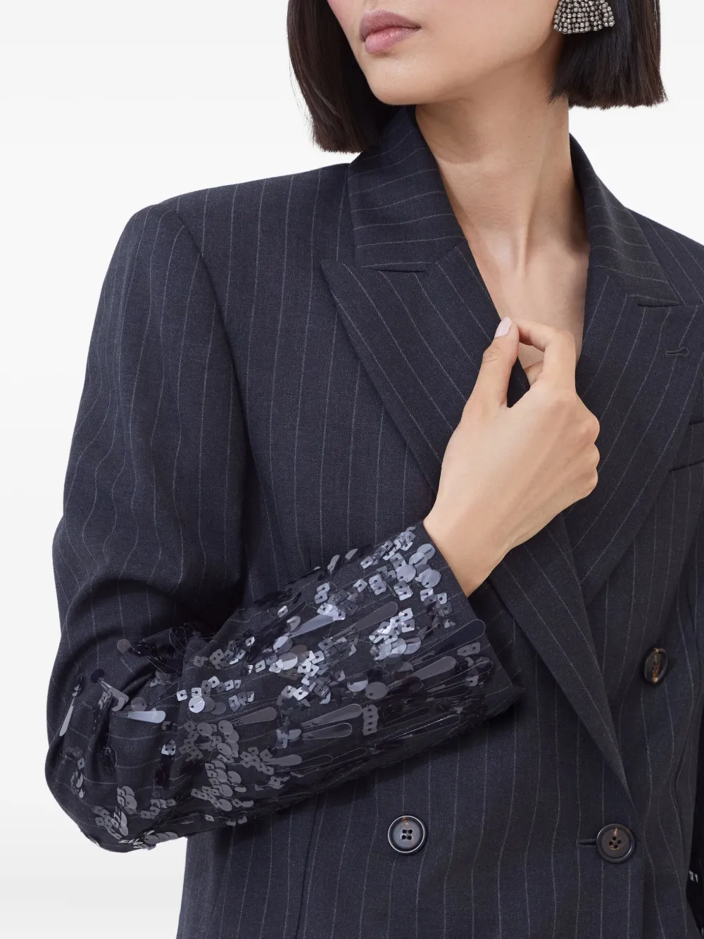 Brunello Cucinelli Blazer verfraaid met pailletten en krijtstreep Grijs