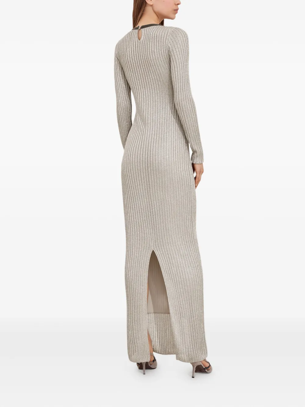 Brunello Cucinelli Geribbelde midi-jurk met keyhole-hals Beige