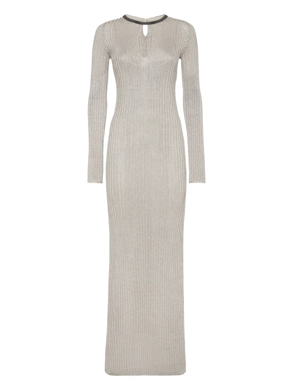 Brunello Cucinelli Geribbelde midi-jurk met keyhole-hals Beige