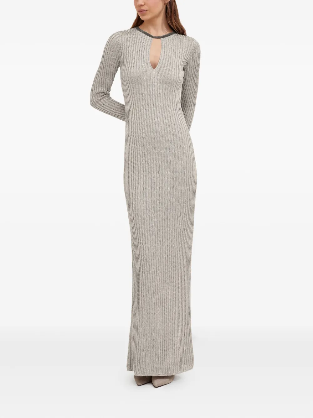 Brunello Cucinelli Geribbelde midi-jurk met keyhole-hals - Beige