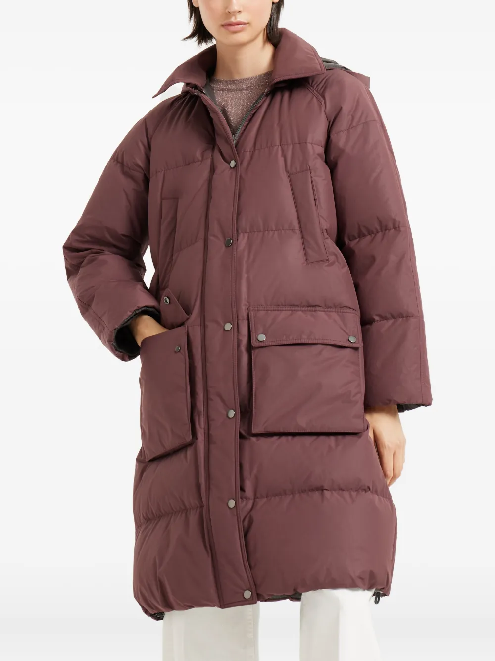Brunello Cucinelli hooded quilted coat Rood