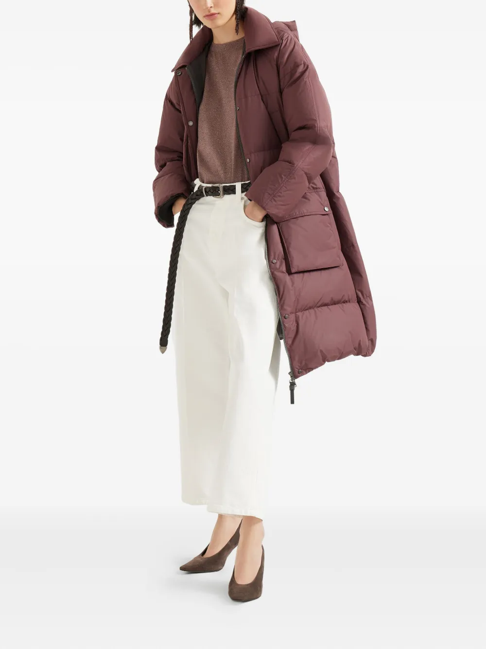 Brunello Cucinelli hooded quilted coat Rood