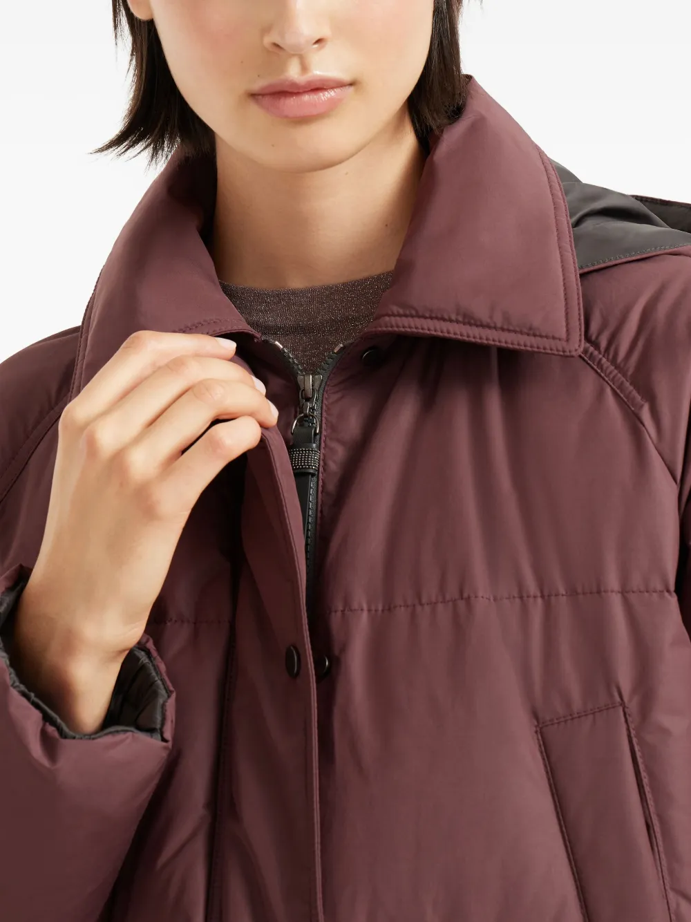 Brunello Cucinelli hooded quilted coat Rood