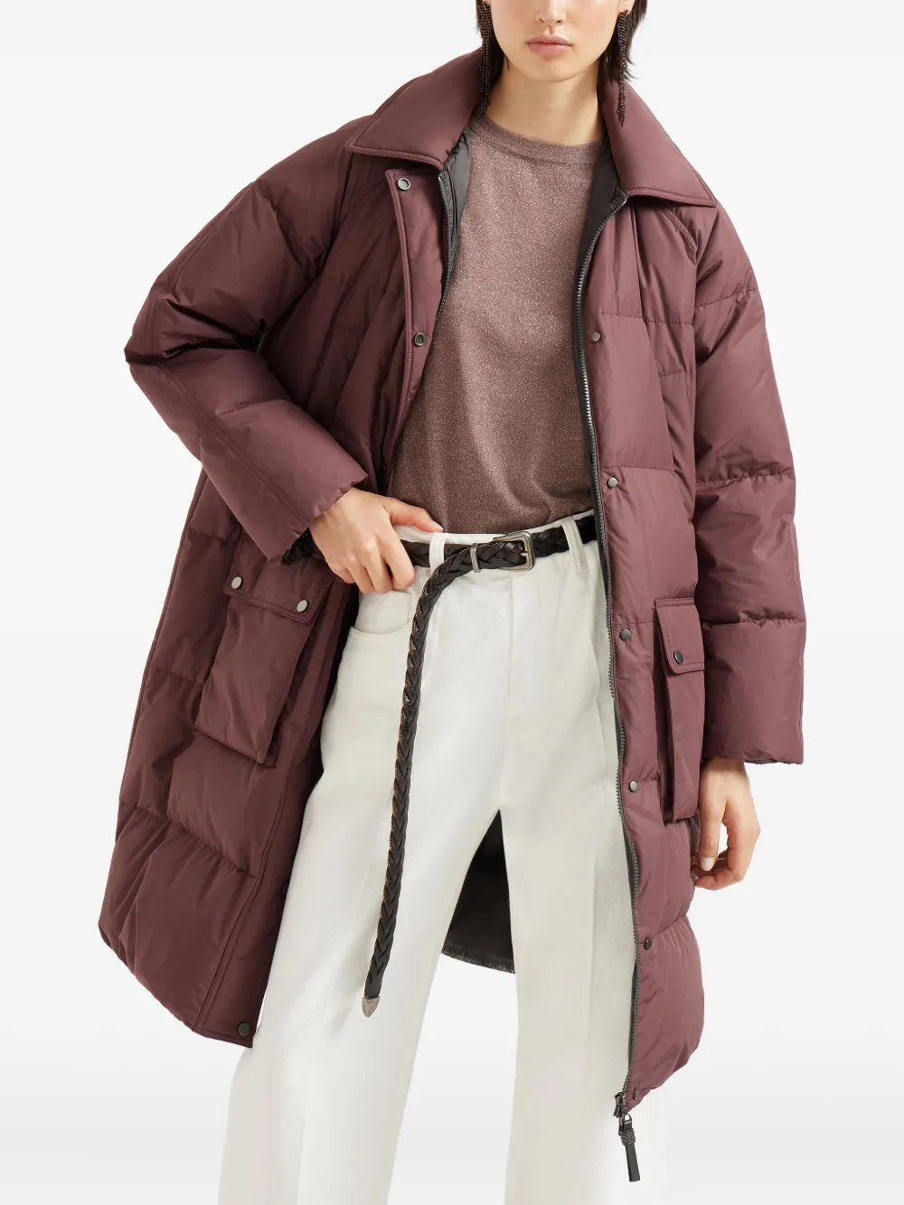 Brunello Cucinelli hooded quilted coat Rood