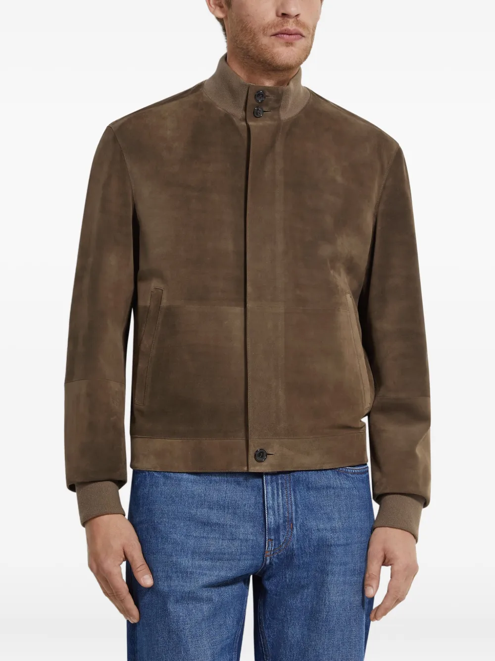 Zegna Suede Leather Blouson In Brown