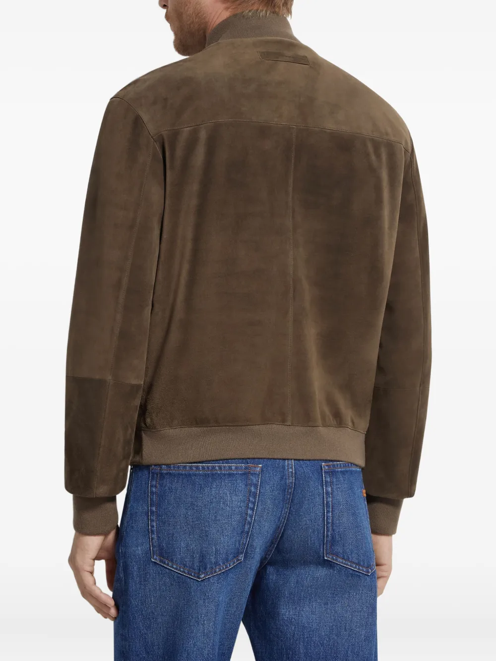 Zegna Suede Leather Blouson In Brown