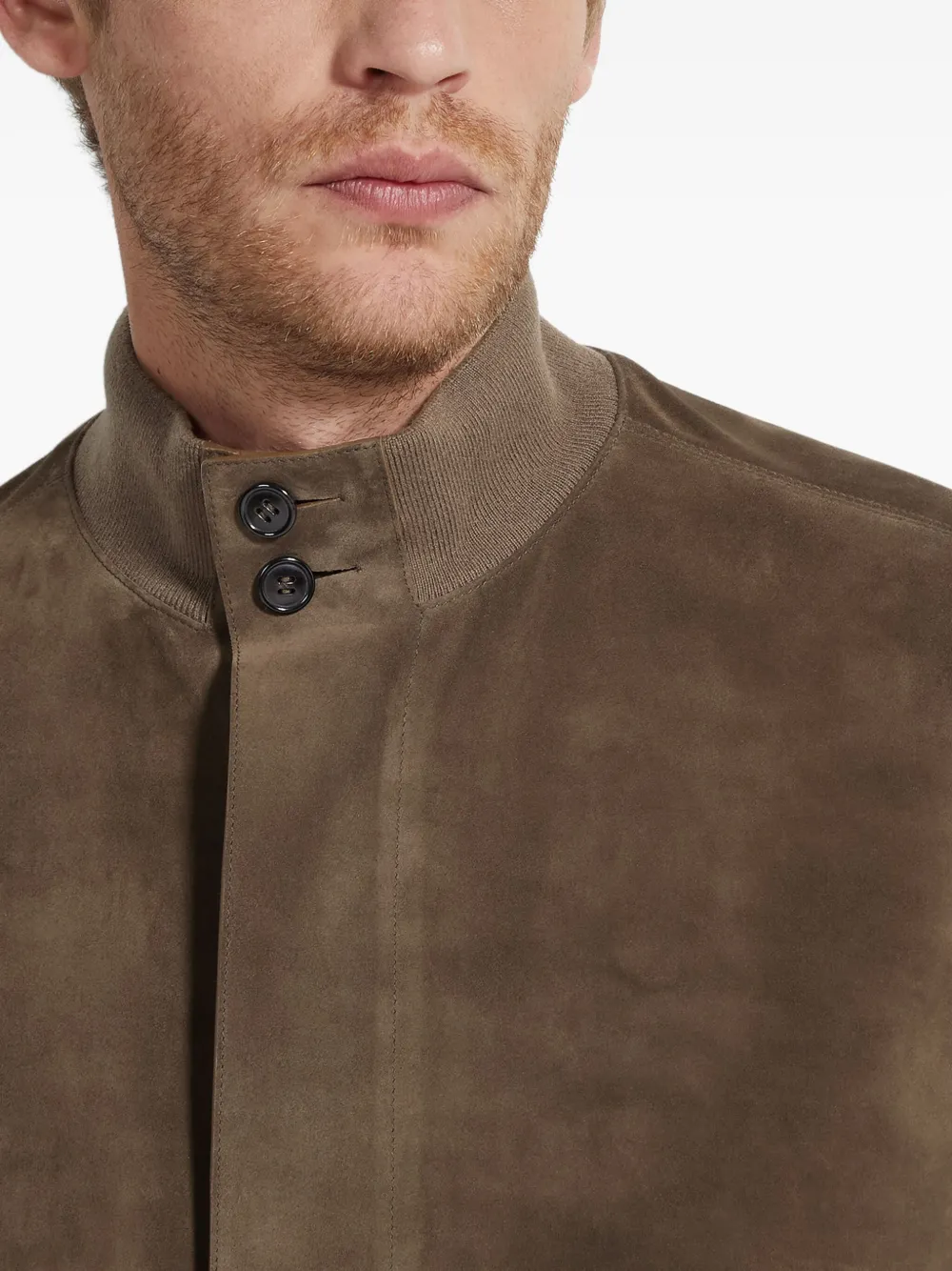 Zegna Suede Leather Blouson In Brown