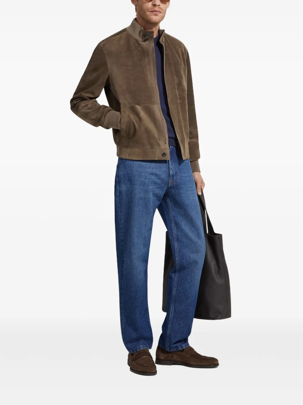 Zegna Suede Leather Blouson In Brown