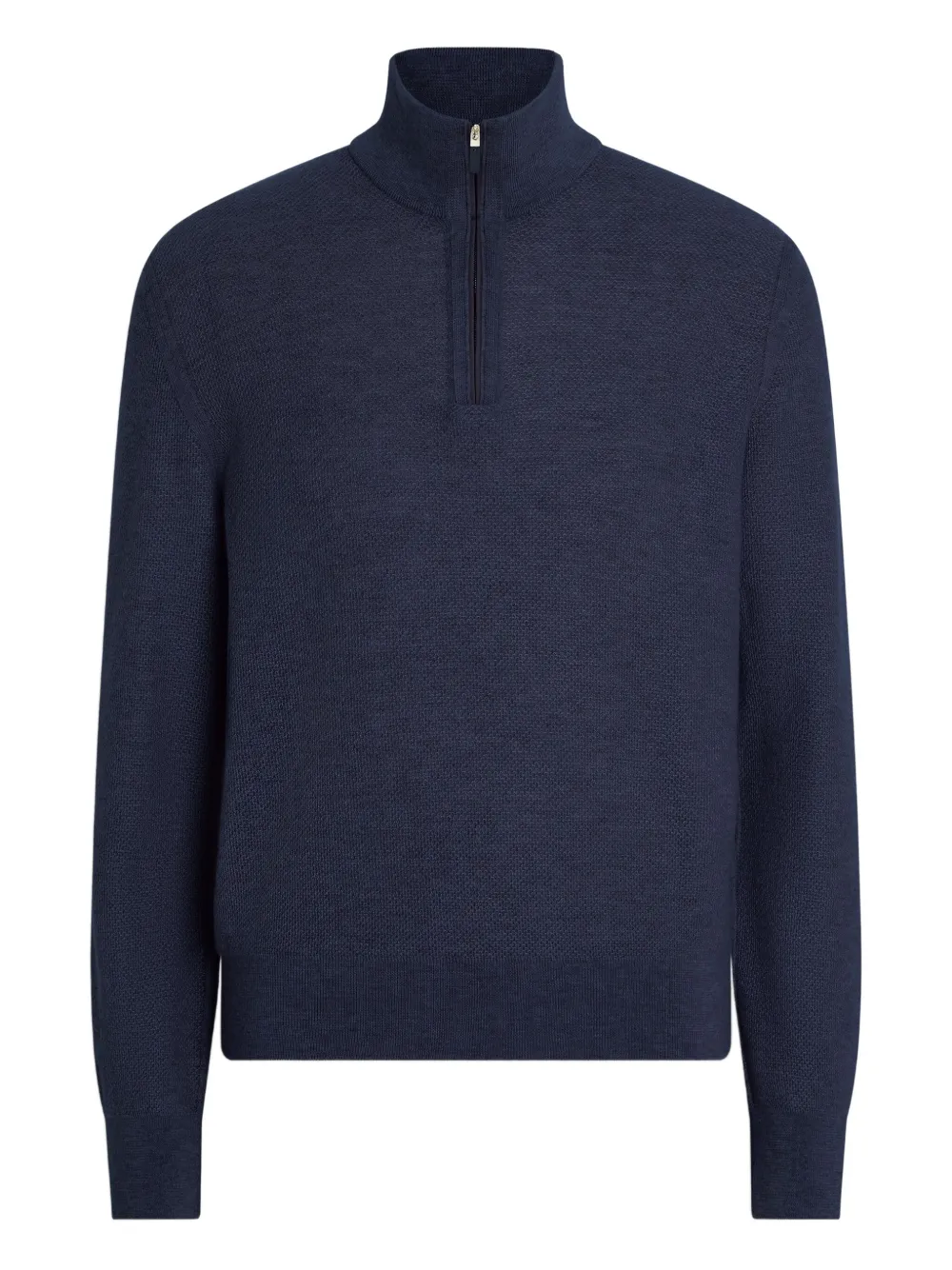 Zegna Mock-neck Half-zip Cashmere Sweater In Blue