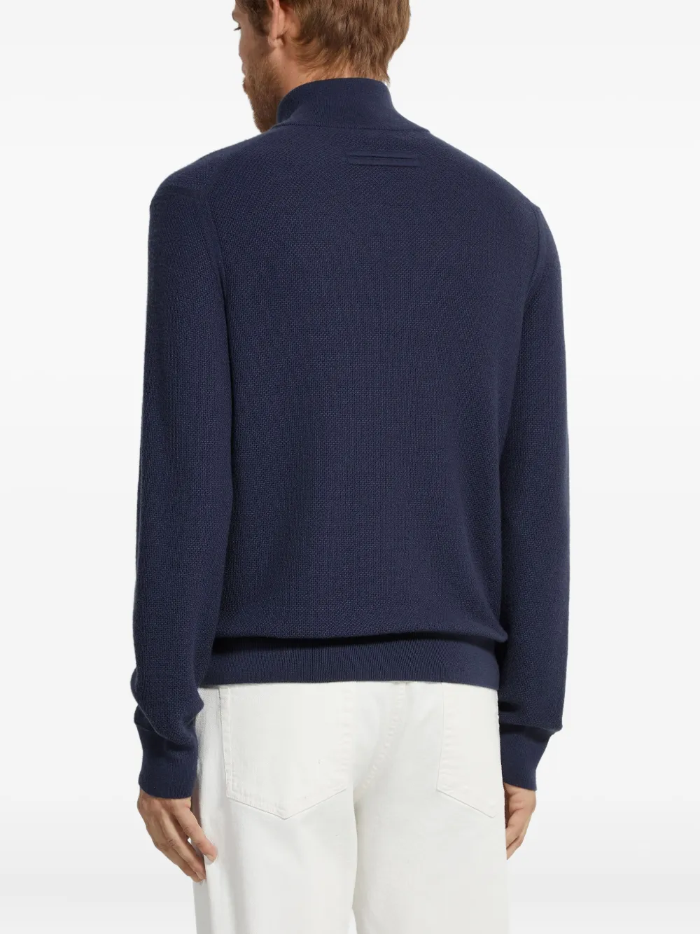 Zegna Mock-neck Half-zip Cashmere Sweater In Blue