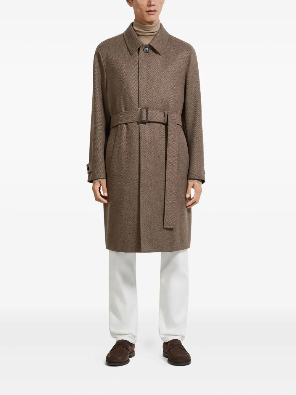 Zegna belted twill coat | Single Breasted Coats | Image 2