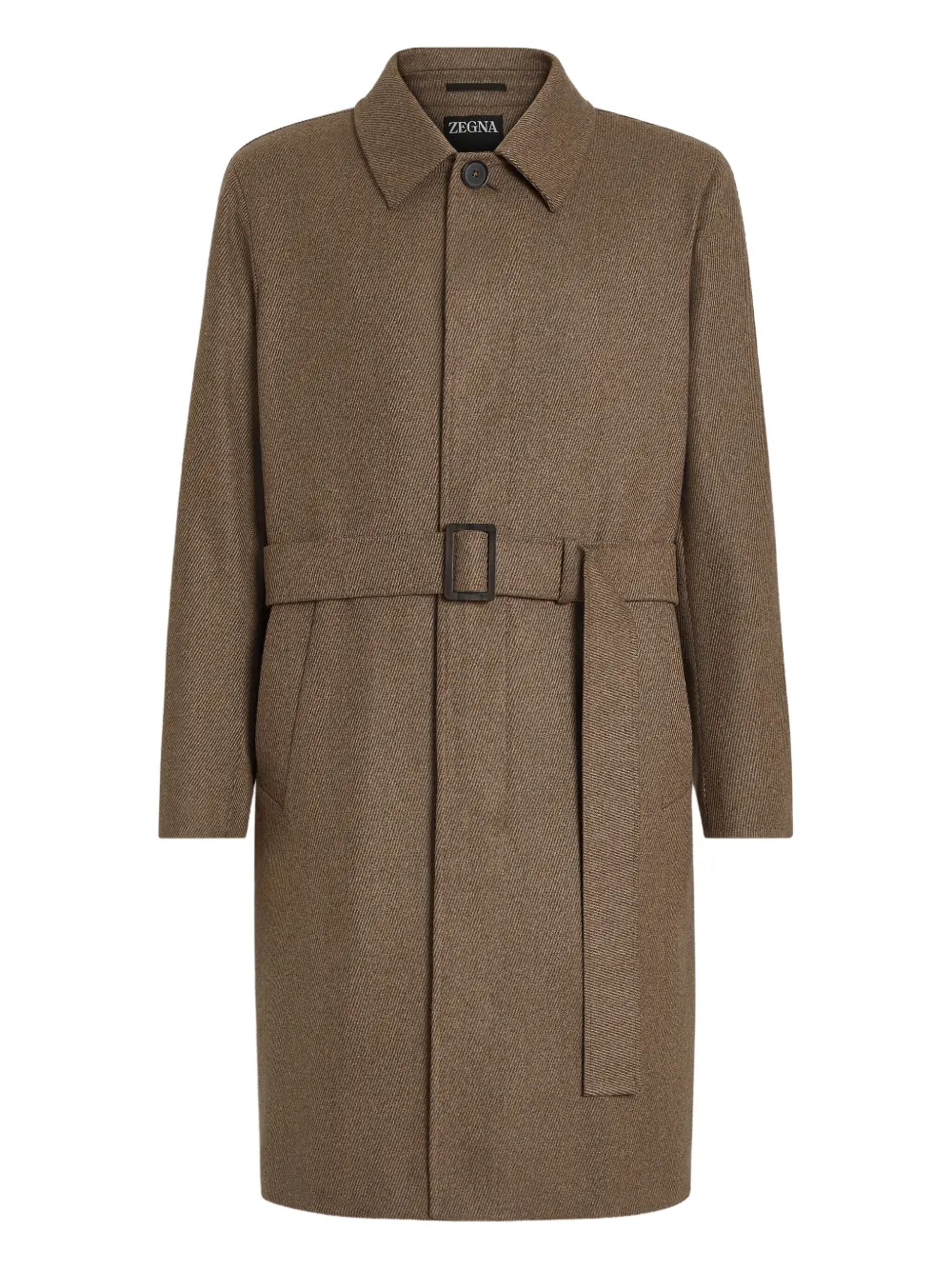 Zegna belted twill coat | Brown | Image 1