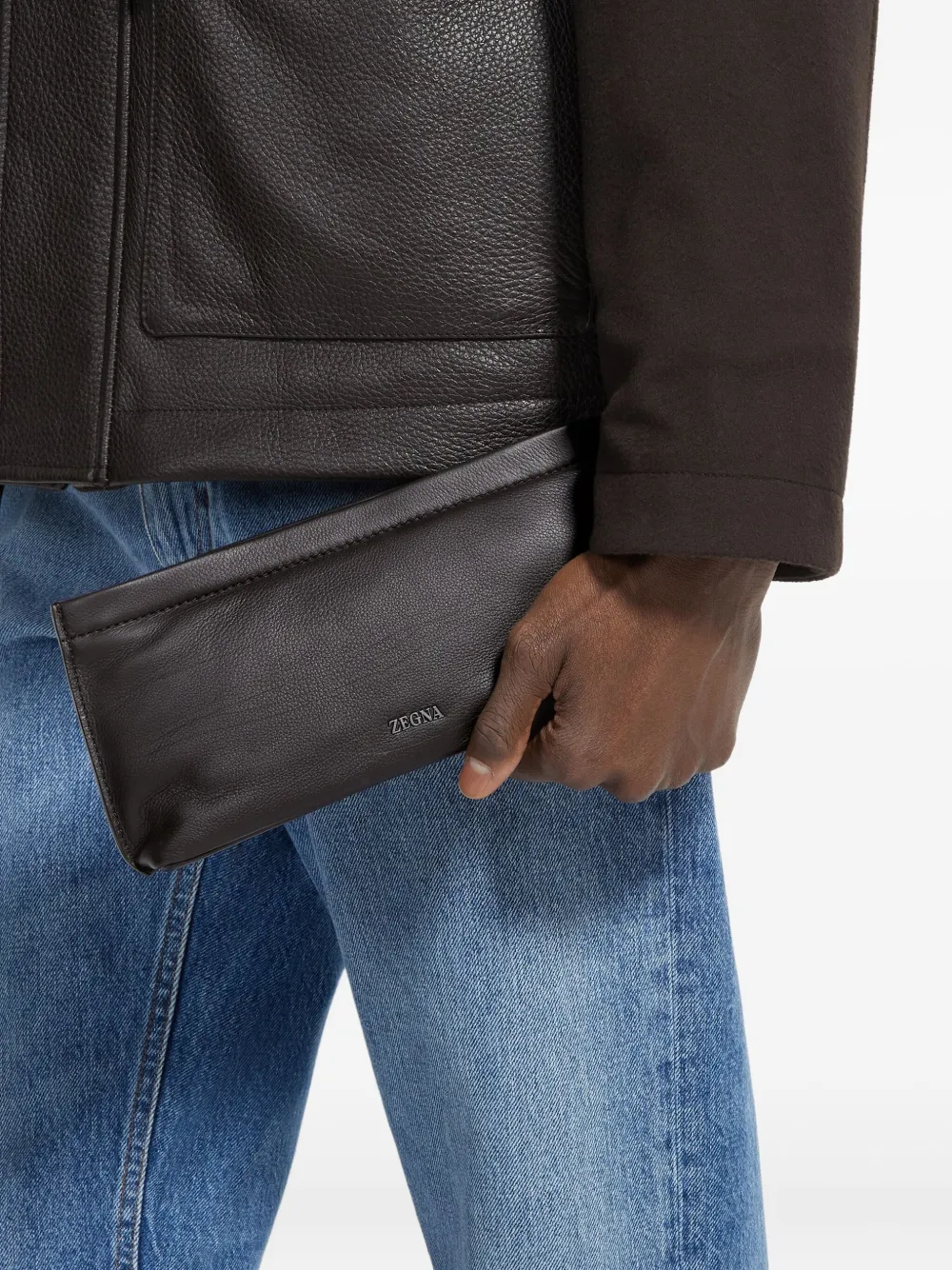 Zegna Leren clutch - Bruin