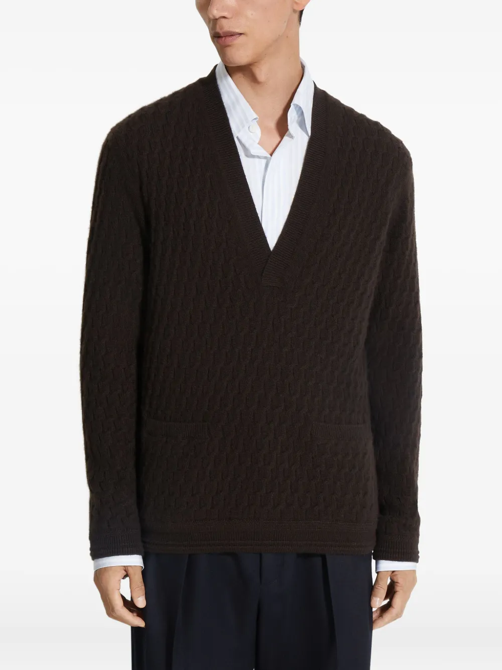 Zegna Oasi trui met V-hals - Bruin