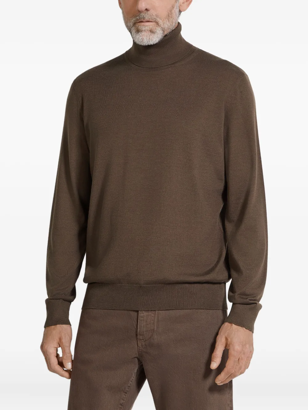 Zegna Turtleneck Cashmere-blend Sweater In Brown