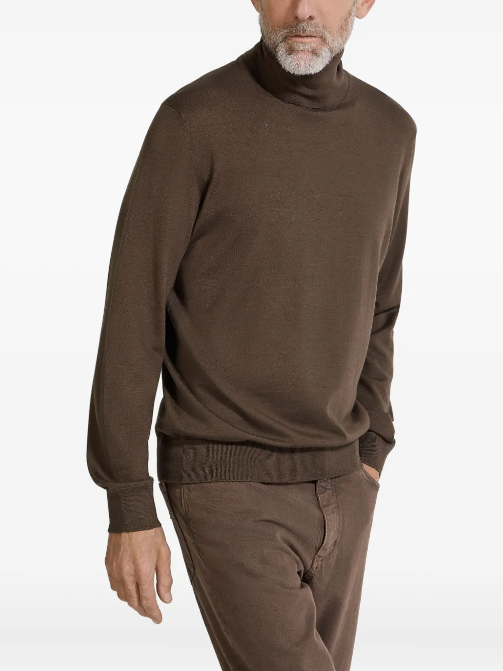 Zegna Turtleneck Cashmere-blend Sweater In Brown