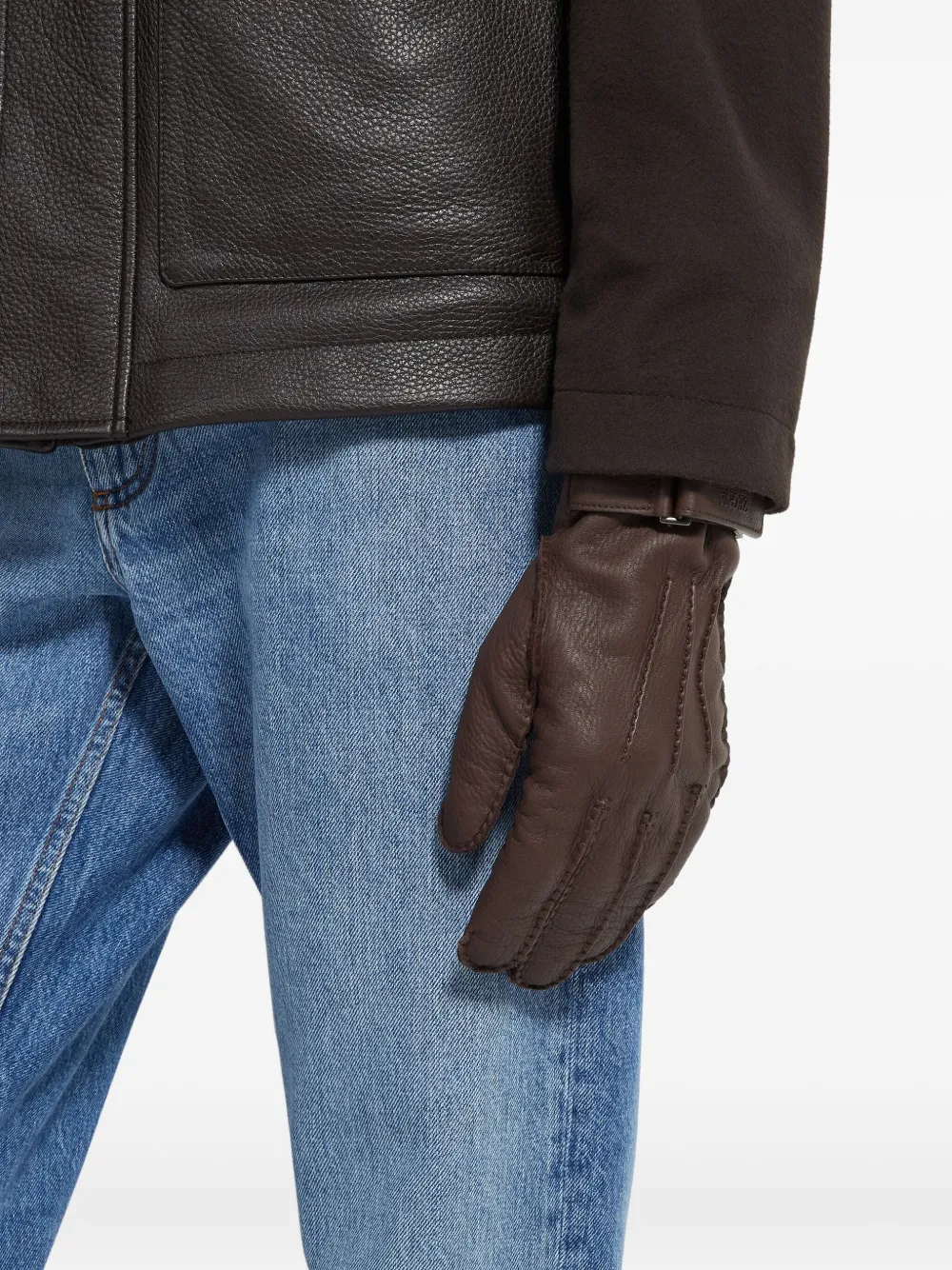 Zegna Leren handschoenen met gesp Bruin