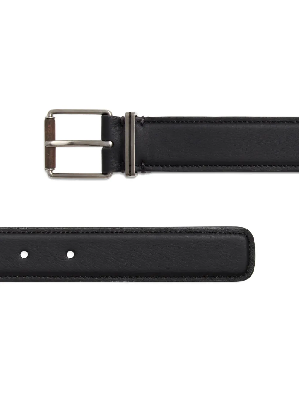 Zegna Leren gespriem met hout-effect - Zwart