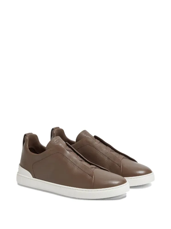 Zegna Secondskin Triple Stitch レザースニーカー | ブラウン