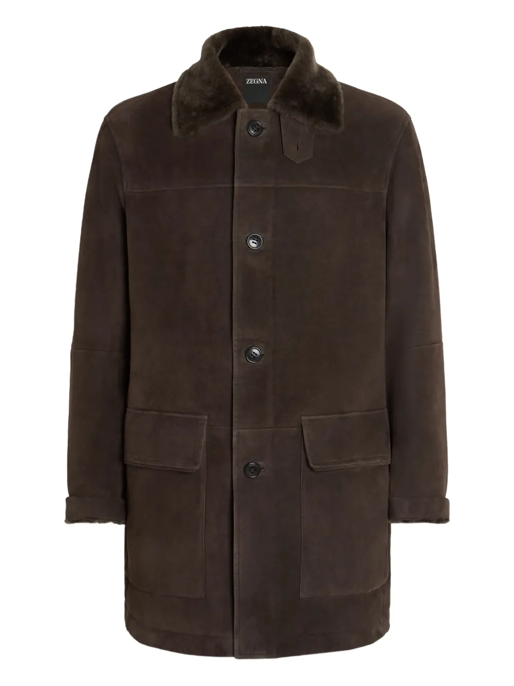 Zegna shearling-collar suede coat | Brown | Image 1