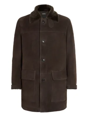 Giorgio Armani Leather double-breasted Coat | Brown | FARFETCH