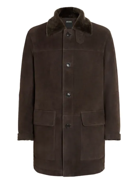 Zegna shearling-collar suede coat