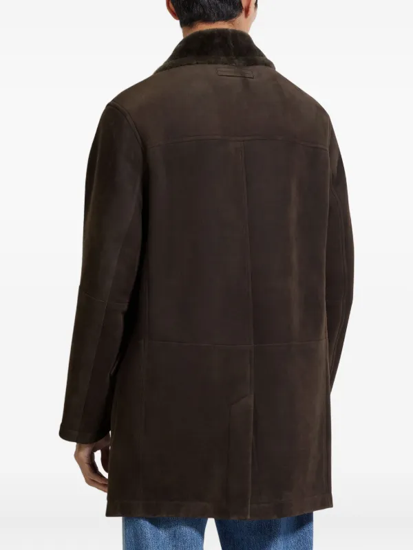 Zegna shearling-collar Suede Coat | Brown | FARFETCH