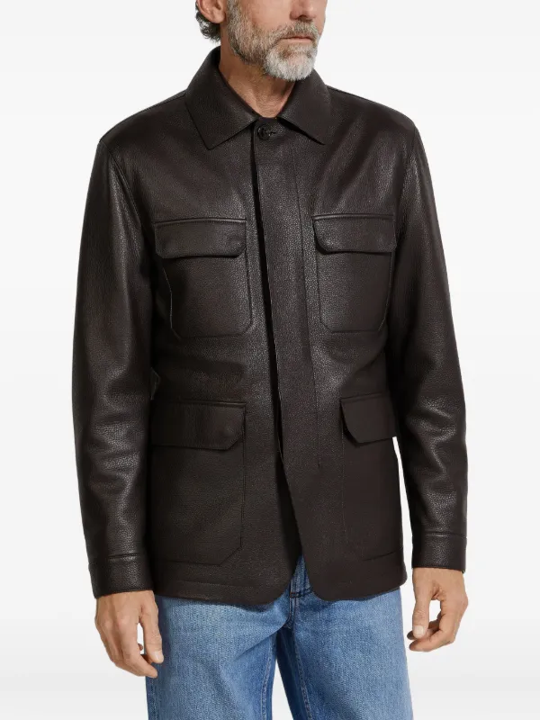 Zegna Leather flap-pockets Jacket | Brown | FARFETCH