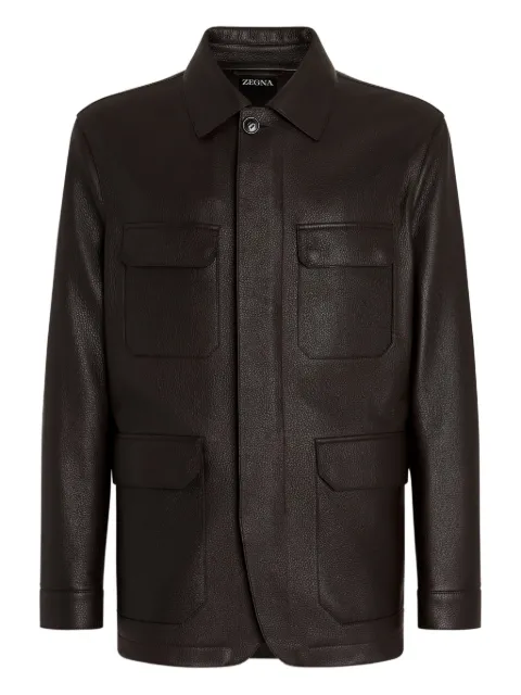Zegna leather flap-pockets jacket