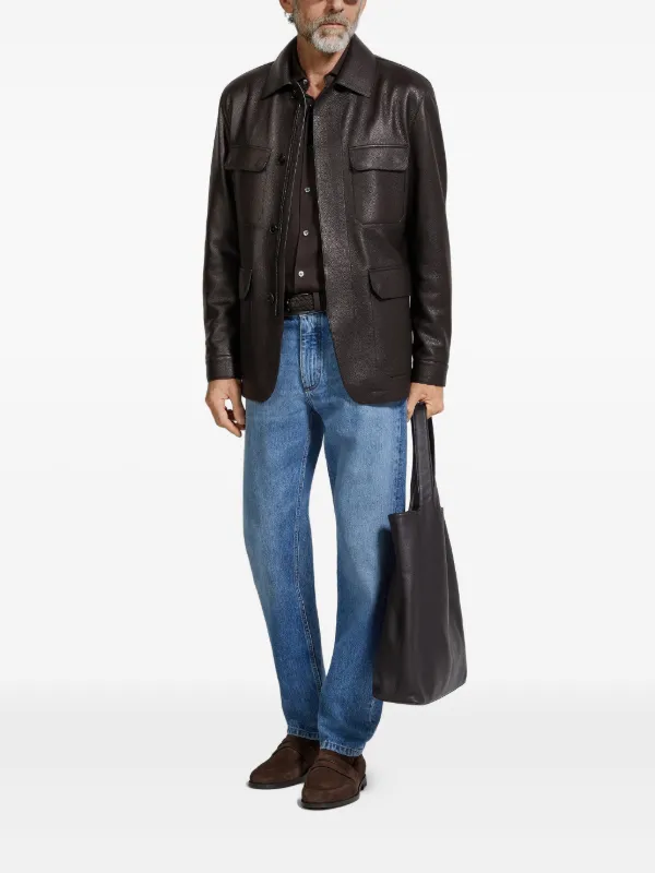 Zegna Leather flap-pockets Jacket | Brown | FARFETCH