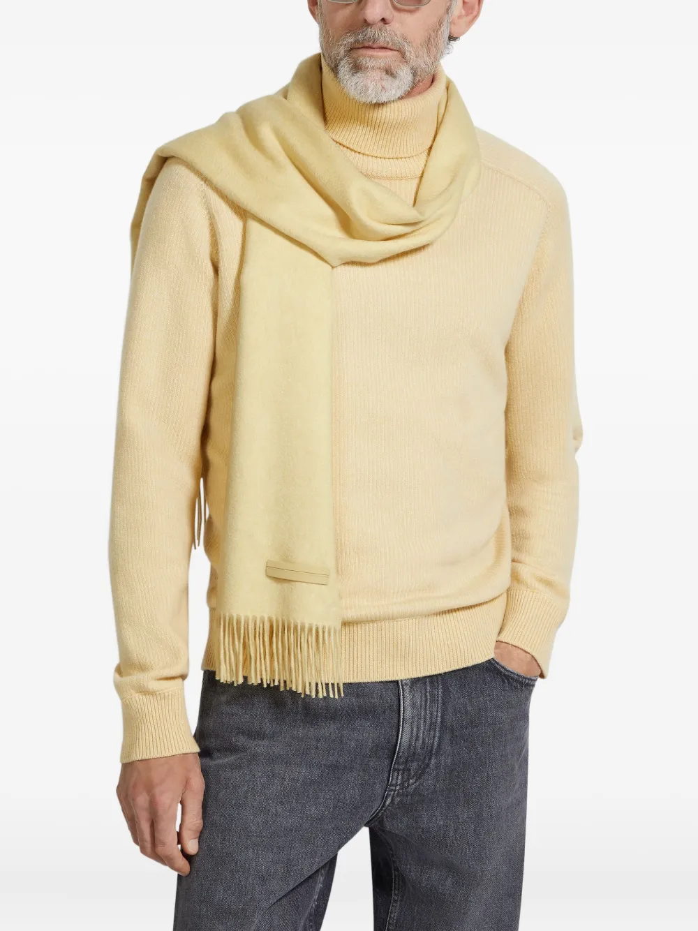 Zegna Kasjmier sjaal met franje Geel