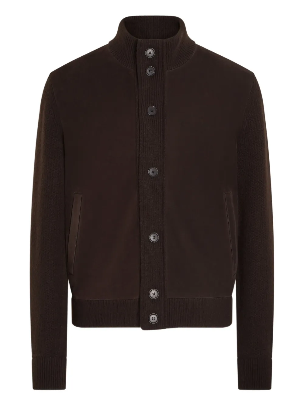 Zegna button-fastening panelled cardigan | Brown | Image 1