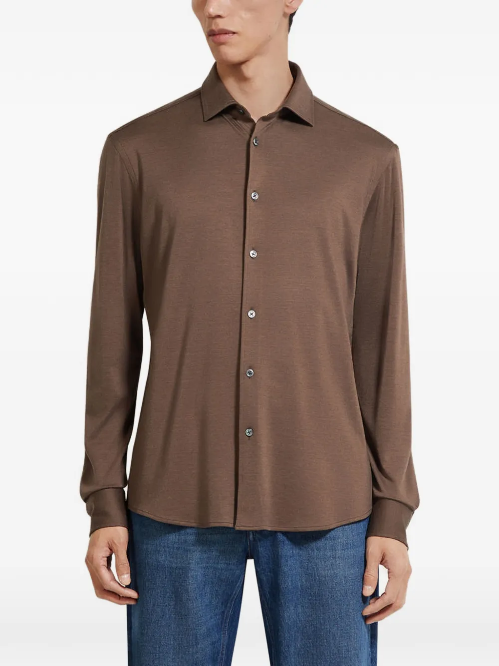 Zegna cashmere-silk-blend shirt - Brown