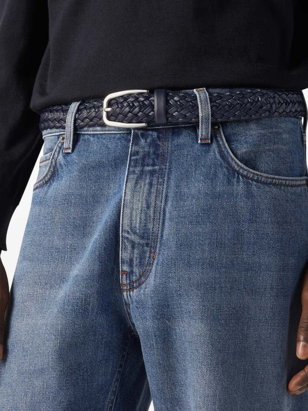  Zegna Braided Leather Belt - Blue 