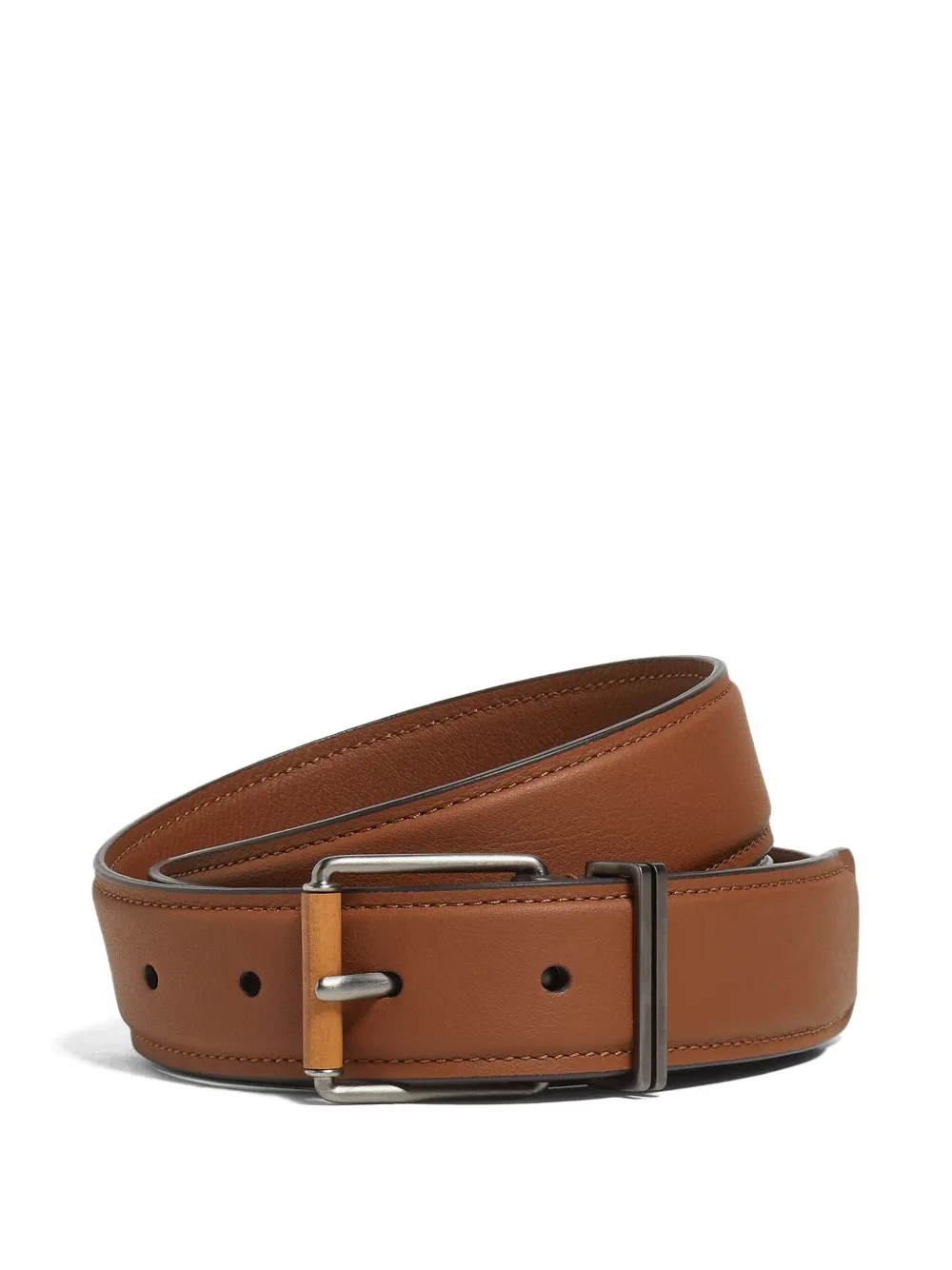Zegna leather wood-effect buckle belt | Brown | Image 1